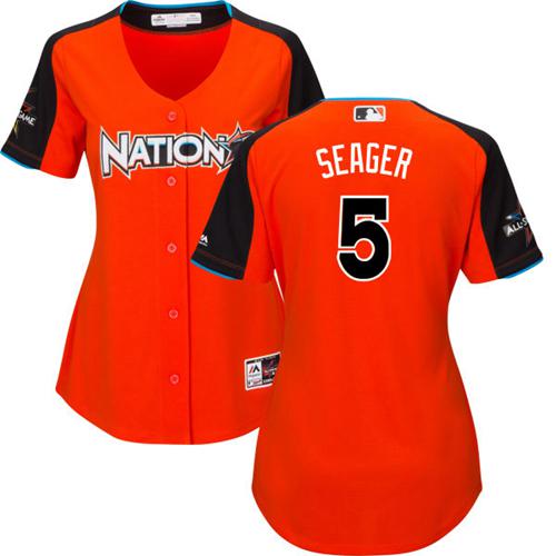 Dodgers #5 Corey Seager Orange All-Star National League Women's Stitched MLB Jersey - Click Image to Close